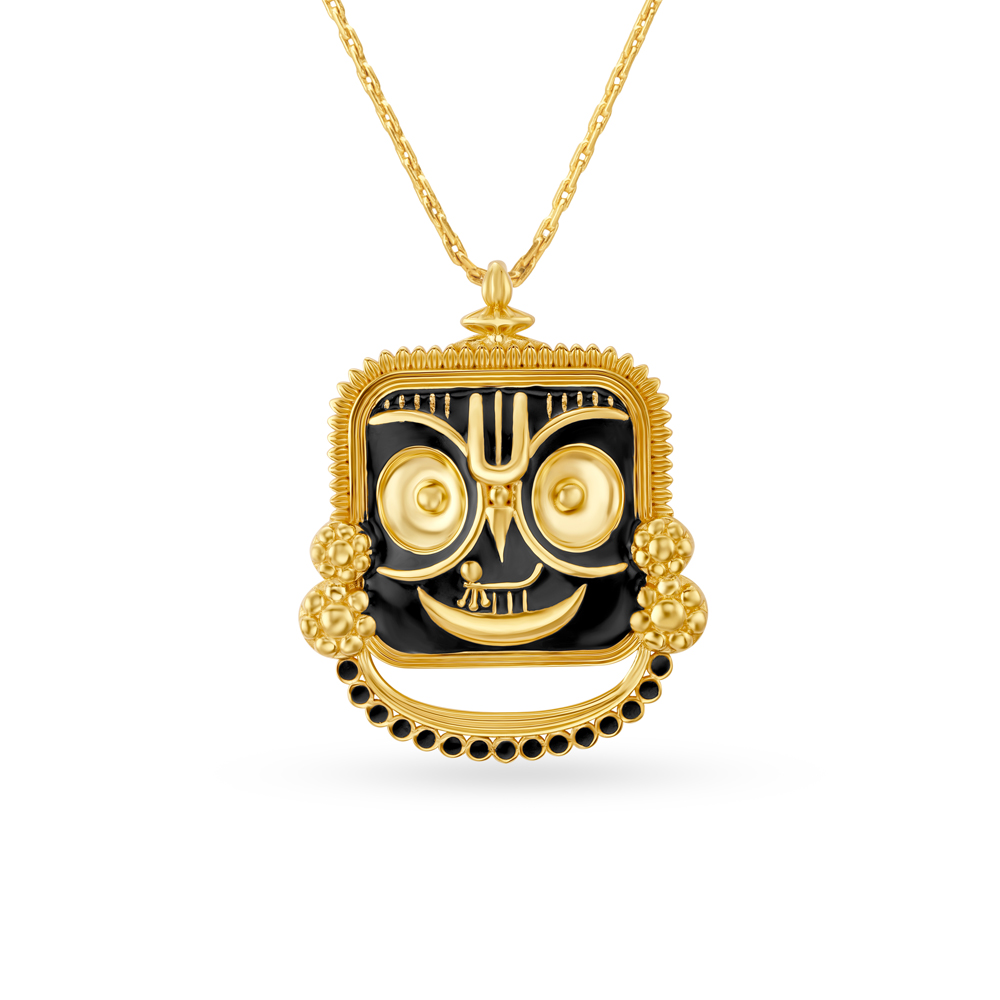 Magnificent Lord Jagannath Gold Pendant with Leaf Motifs,,hi-res image number null