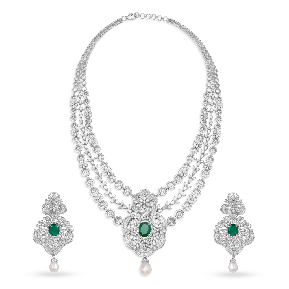 Majestic White Gold, Pearl and Diamond Necklace Set