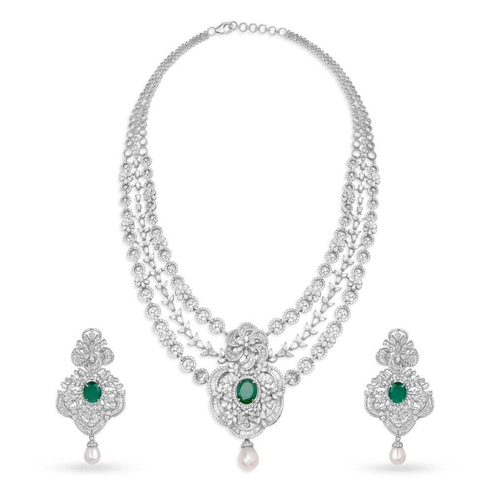 Majestic White Gold, Pearl and Diamond Necklace Set