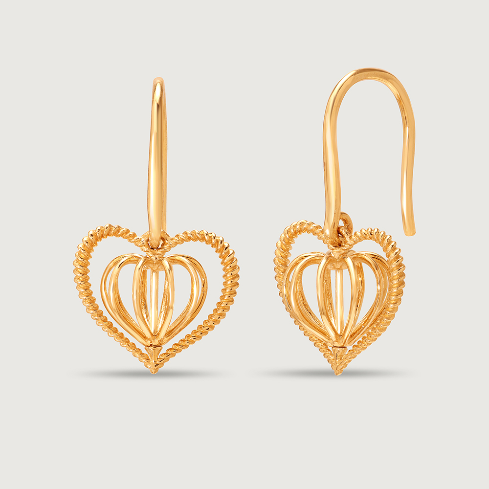 Dangling Hearts 14KT Gold Hoop Earring for her,,hi-res image number null