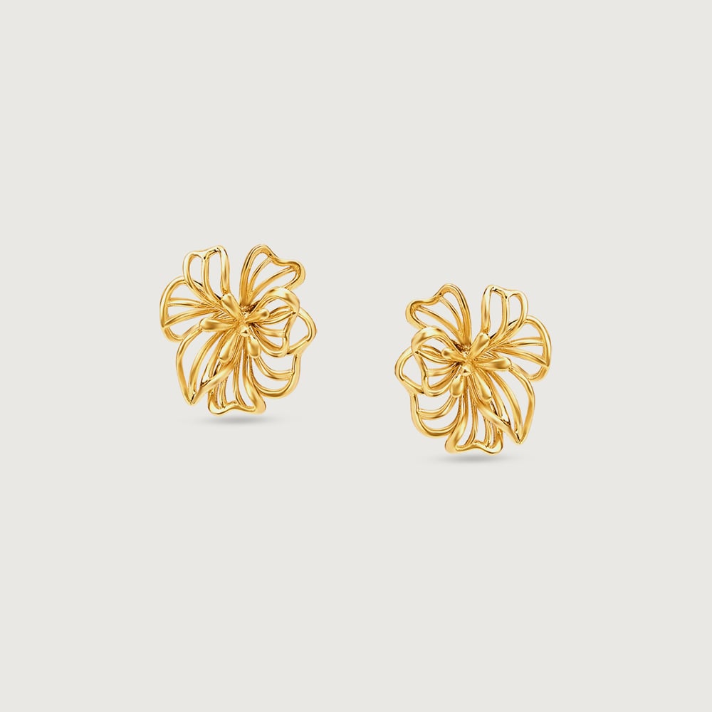 Floral Doodle Gold Stud Earrings,,hi-res image number null