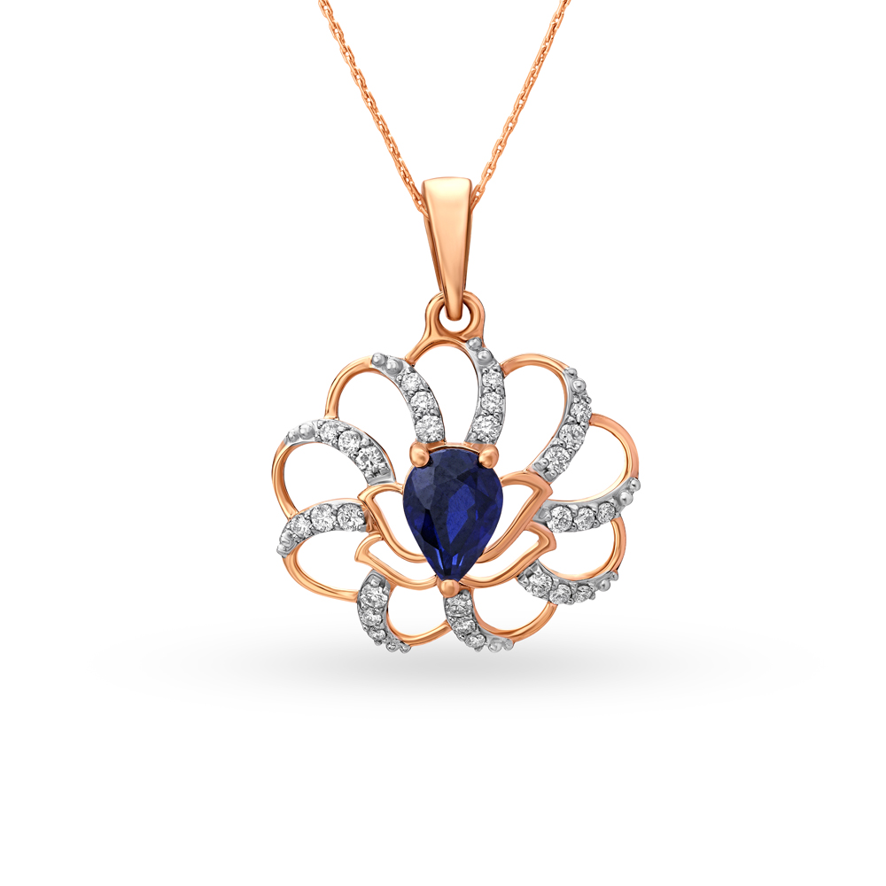 Elegant 18 Karat Rose Gold And Diamond Lotus Pendant,,hi-res image number null
