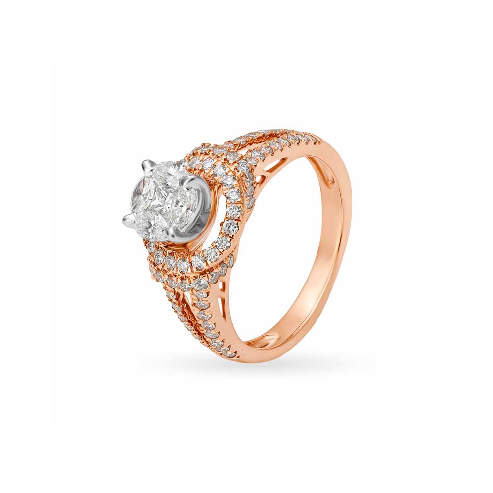 Dual-Tone Halo Diamond Finger Ring,,hi-res image number null