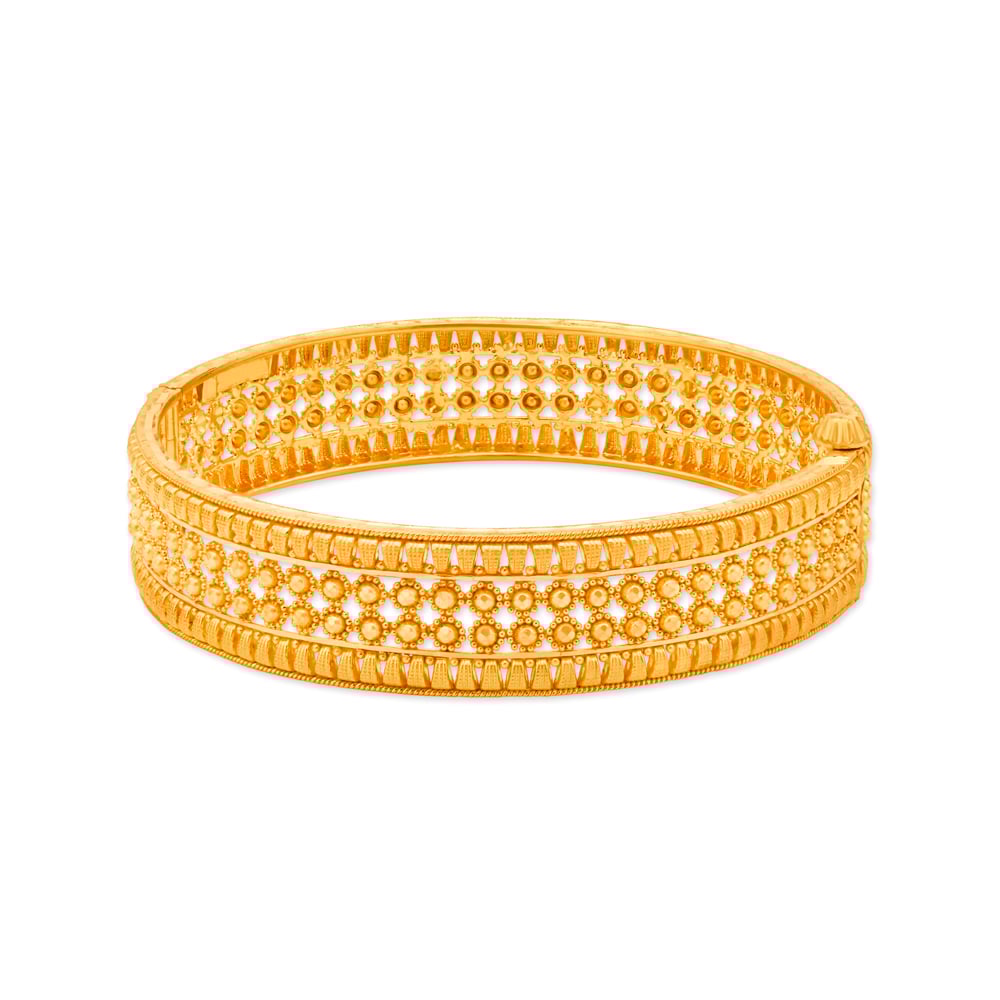 Classical 22 Karat Yellow Gold Floral Bead Bangle,,hi-res image number null