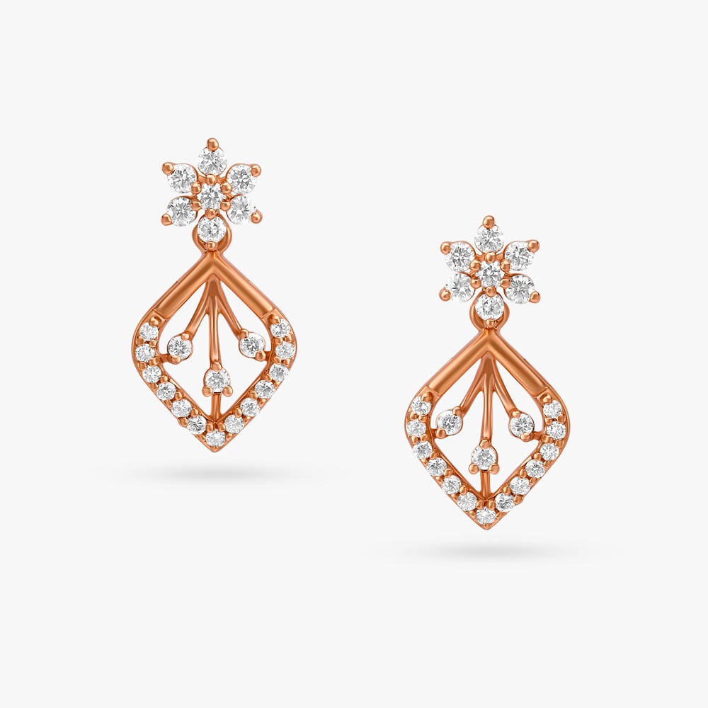 Contemporary Floral Diamond Drop Earrings