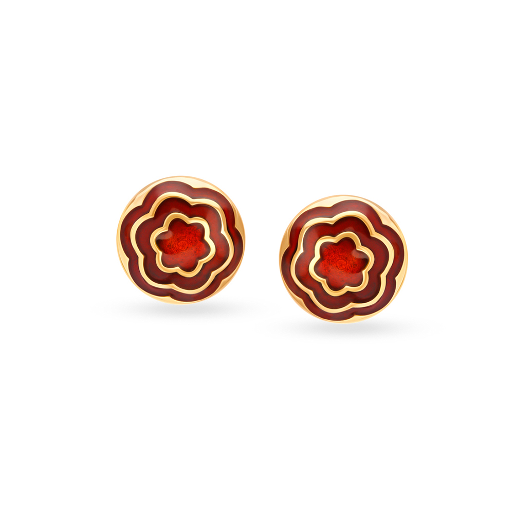 Petite Floral Gold Round Stud Earrings