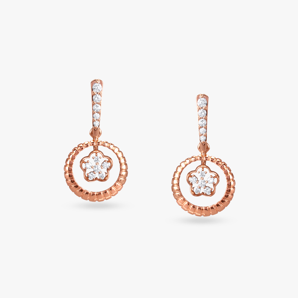 Floral Circle Diamond Drop Earrings,,hi-res image number null
