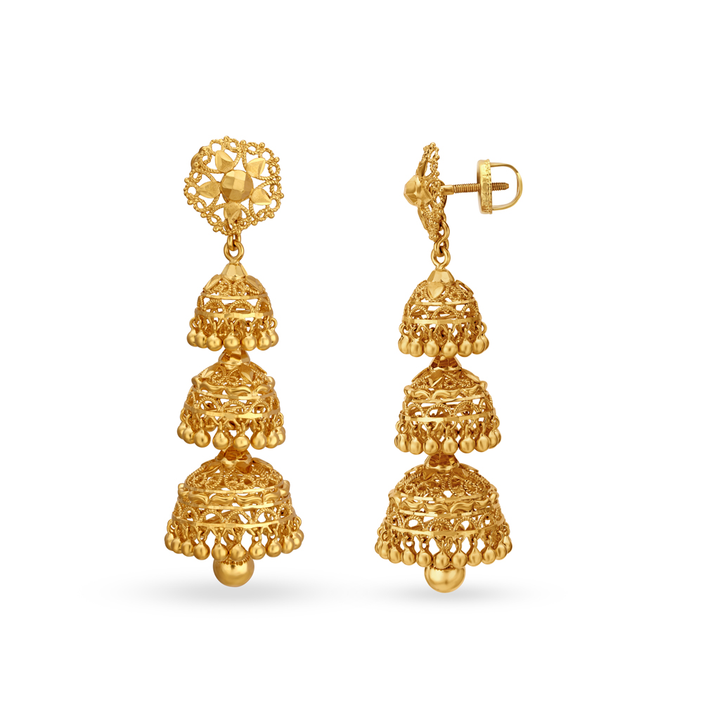 Traditional Dainty 3 Layer Gold Jhumkas,,hi-res image number null