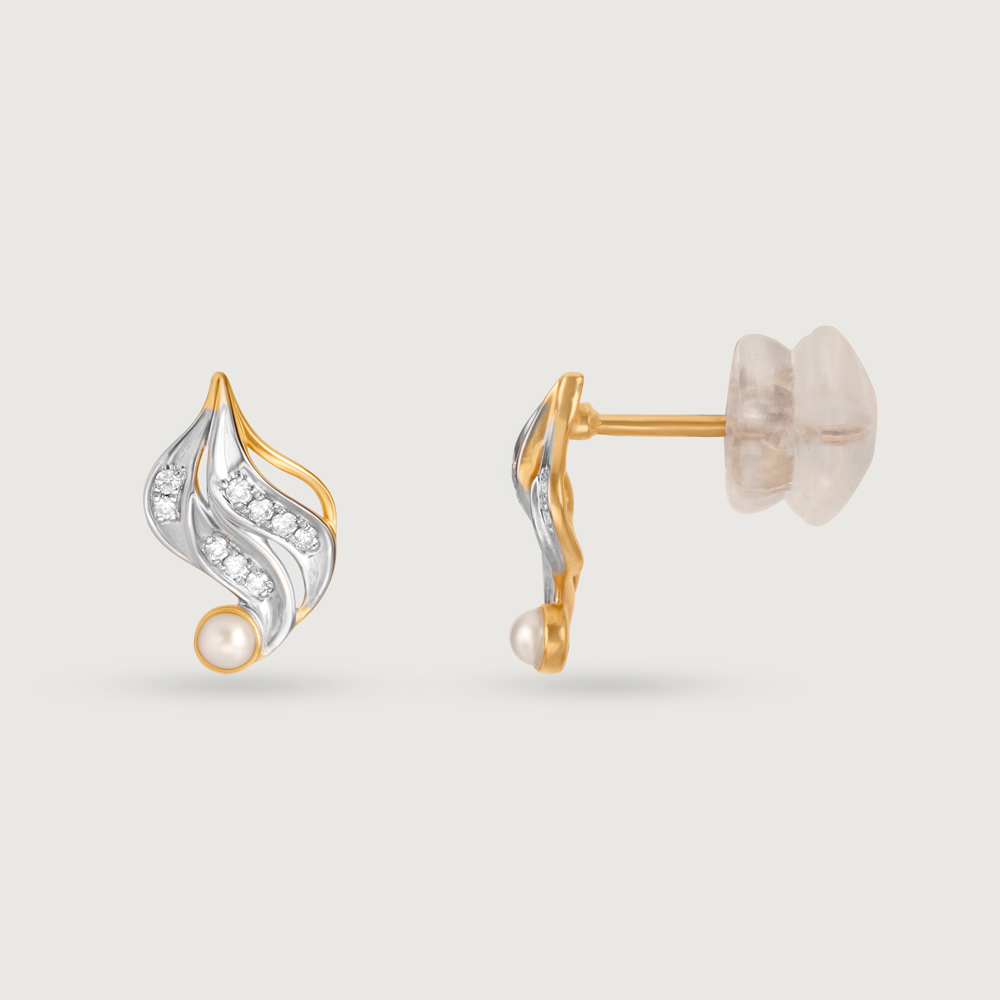 Cascading Rivulet 14 Kt Pearl & Diamond Stud Earrings,,hi-res image number null