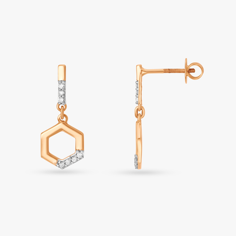 Abstract Hexagon Diamond Drop Earrings,,hi-res image number null