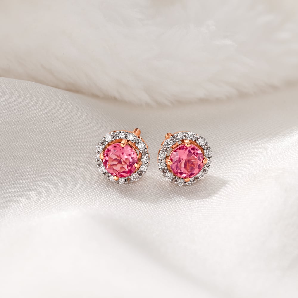 Strawberry Daiquiri Diamond Stud Earrings