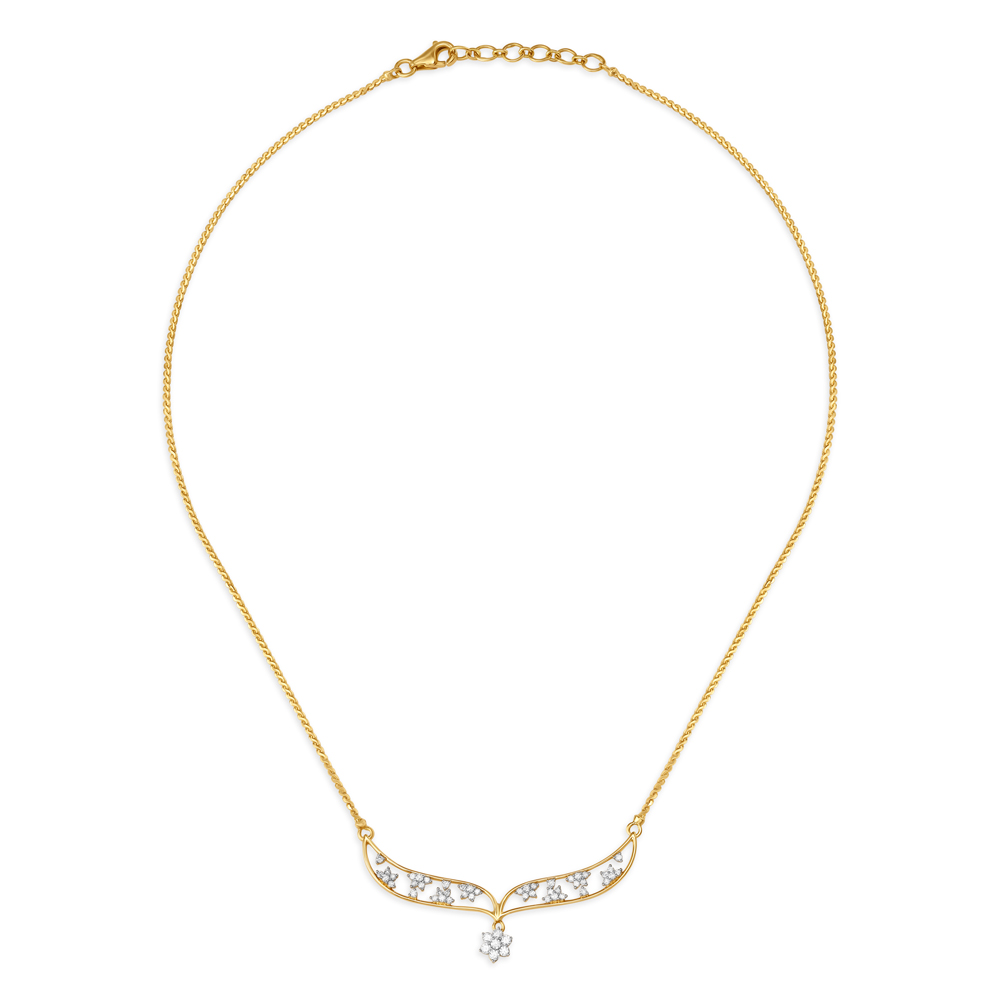 Stylised Floral Gold and Diamond Necklace,,hi-res image number null
