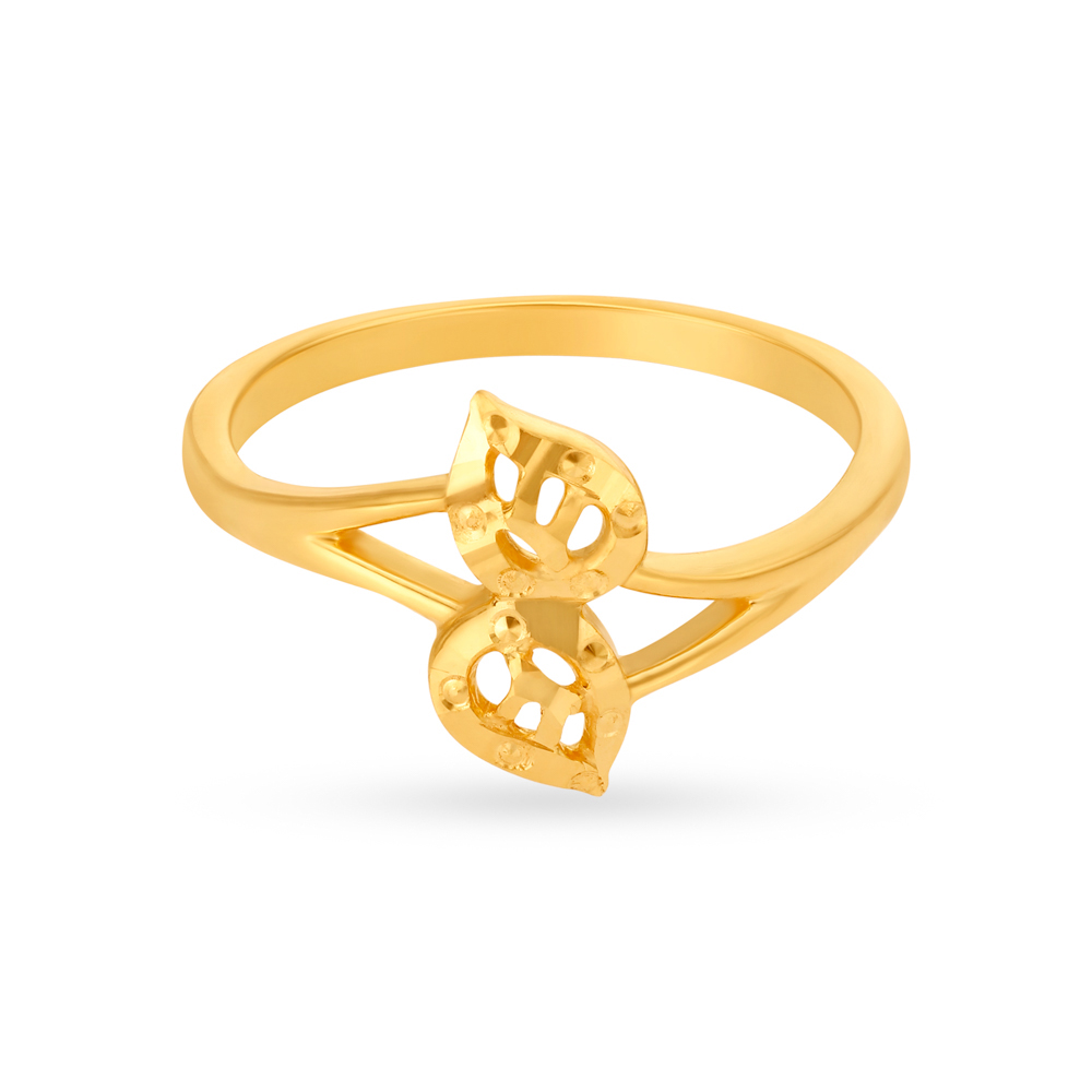 Charming Yellow Gold  Dual Leaf Finger Ring,,hi-res image number null