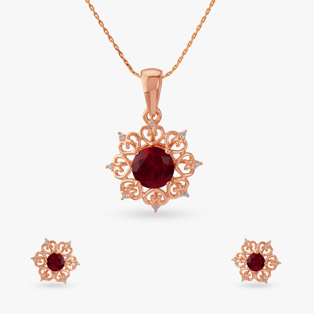 Twilight Rose Silver Pendant and Earrings Set,,hi-res image number null