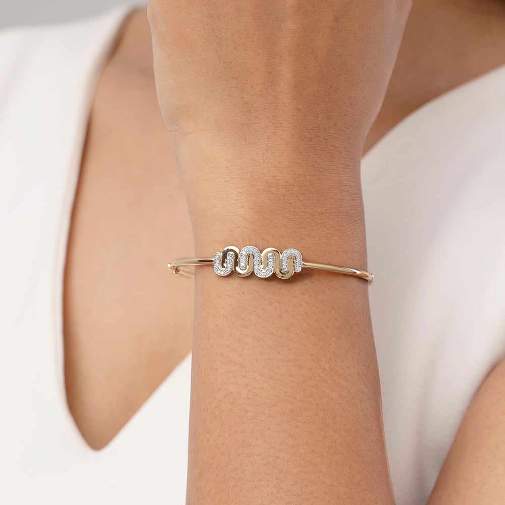 Intertwined Bonds Gold & Diamond Bangle,,hi-res image number null