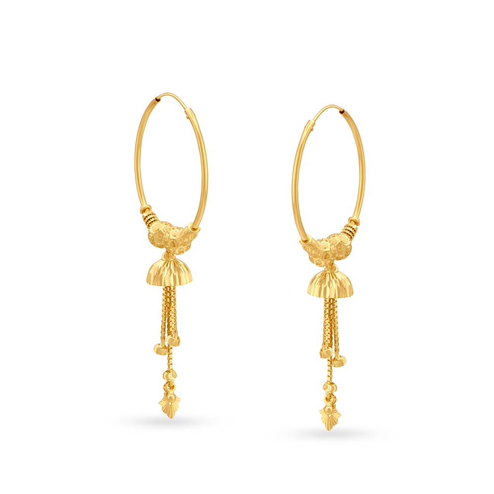 Charming 18 Karat Yellow Gold Textured Round Hoop Earrings