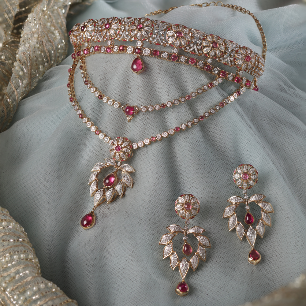 Lovely Floral Diamond Necklace Set