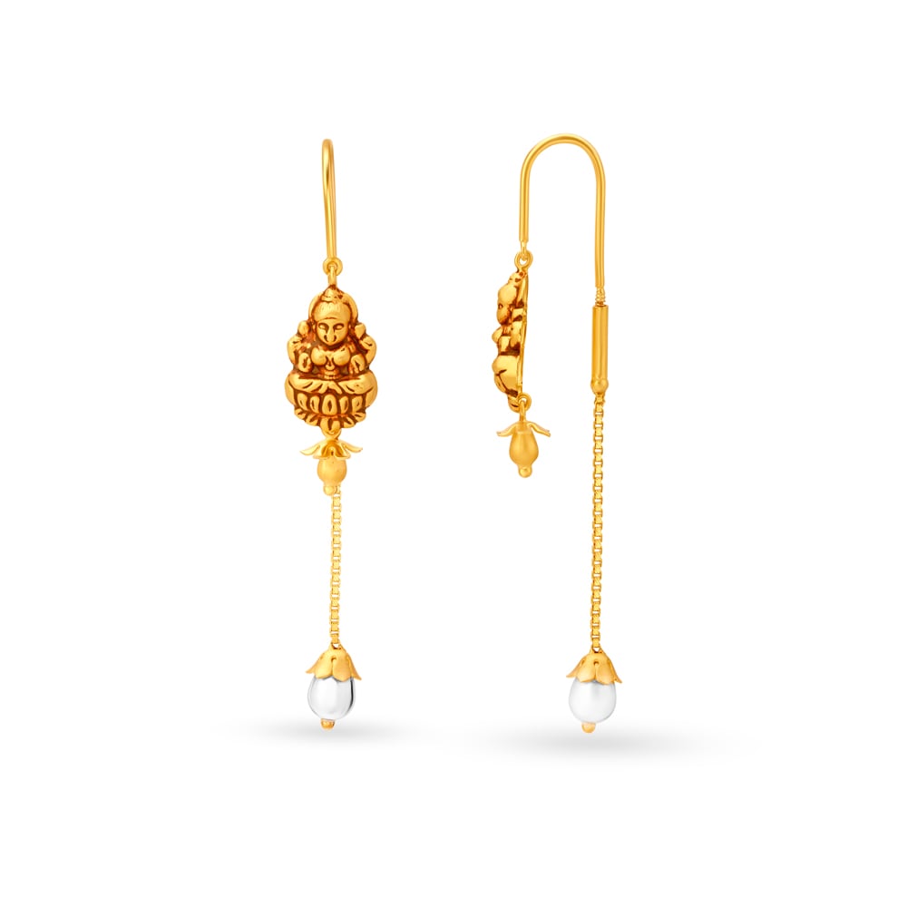 Devotional Yellow Gold Deity Sui Dhaga Earrings,,hi-res image number null