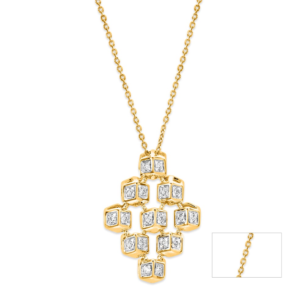 14 KT Yellow Gold Cubic Pendant With Chain,,hi-res image number null