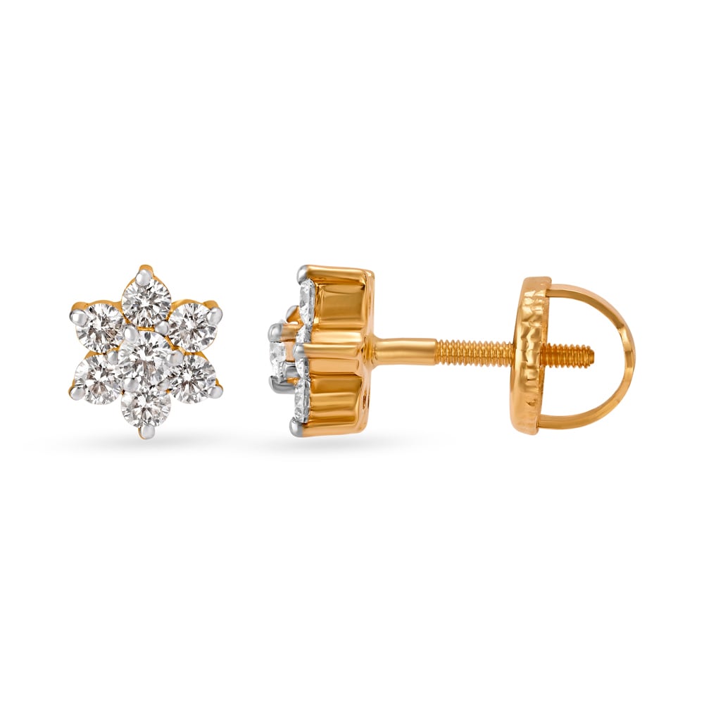 Timeless 18 Karat Yellow Gold And Diamond Floral Studs,,hi-res image number null