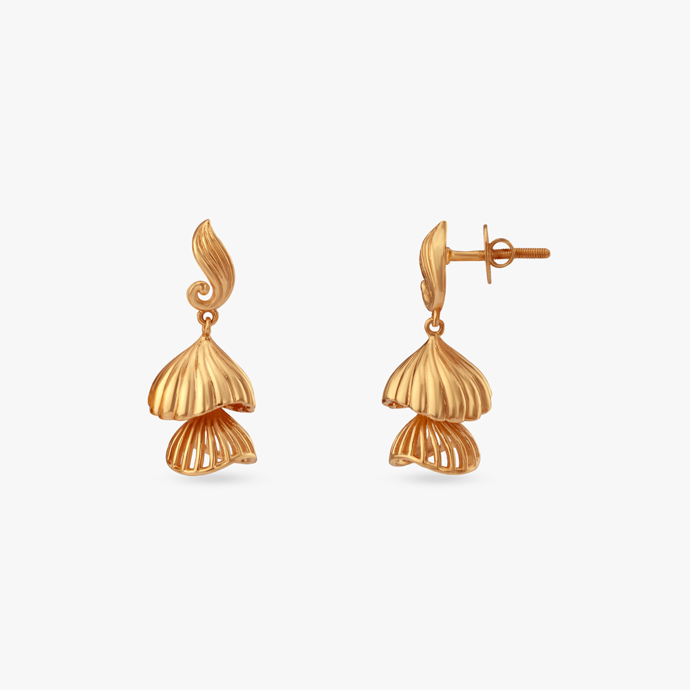 Floral Wave Gold Jhumka Earrings,,hi-res image number null