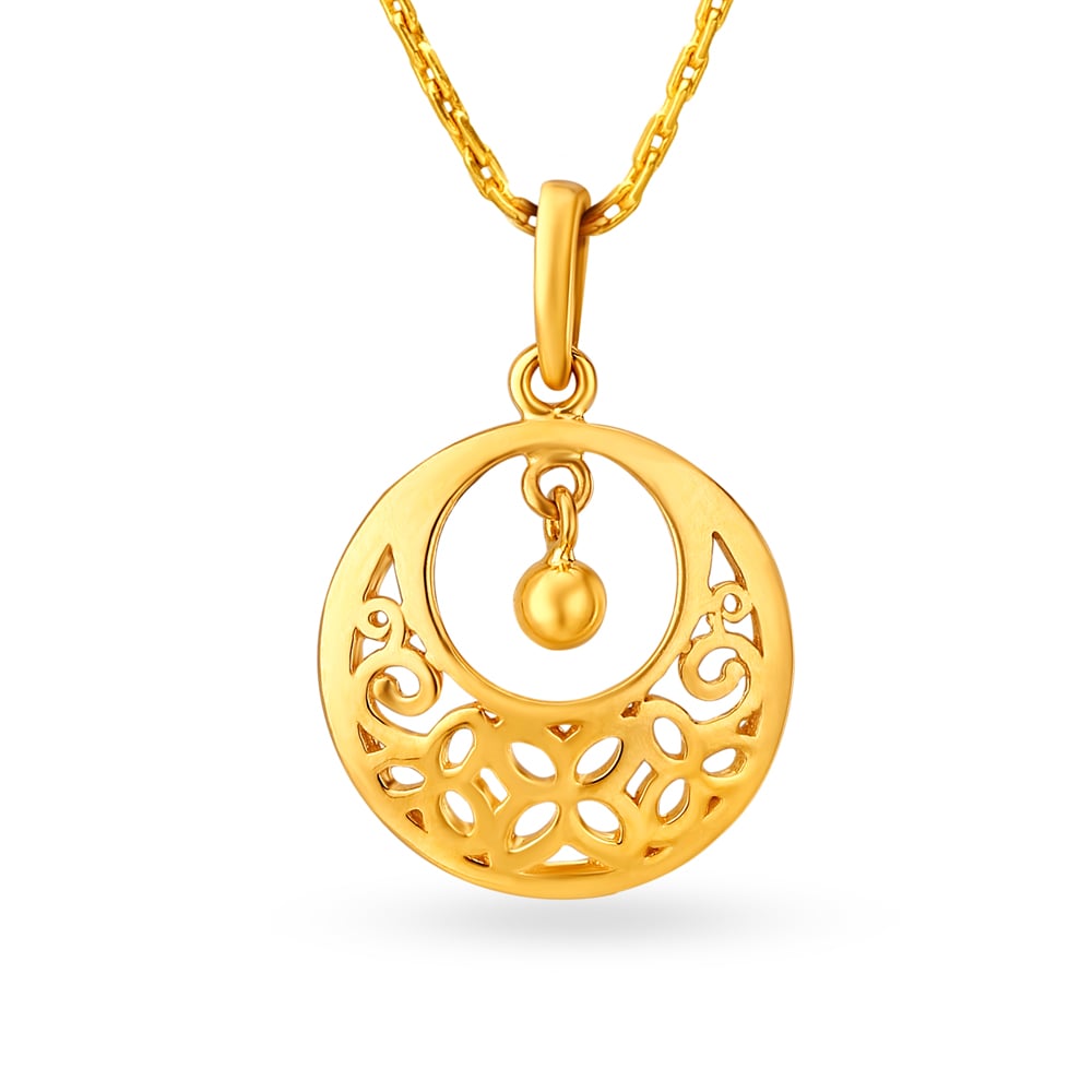 Celestial Yellow Gold Crescent Lattice Pendant