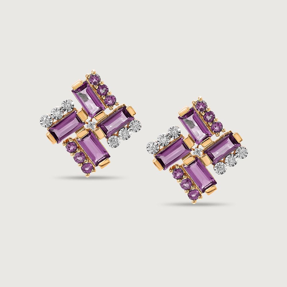 Dazzling Martini Marvel 14KT Diamond & Amethyst Stud Earrings,,hi-res image number null