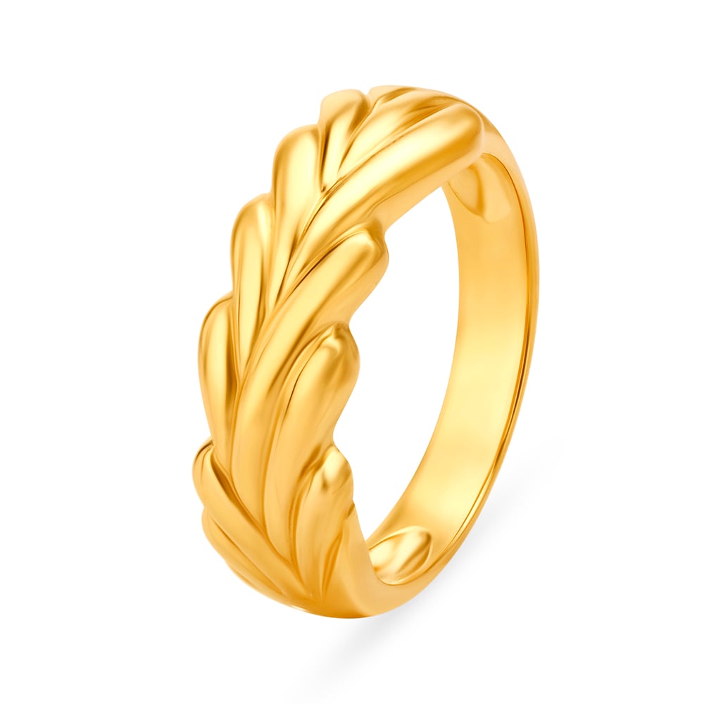 Classic 22 Karat Yellow Gold Leaf Patterned Finger Ring,,hi-res image number null