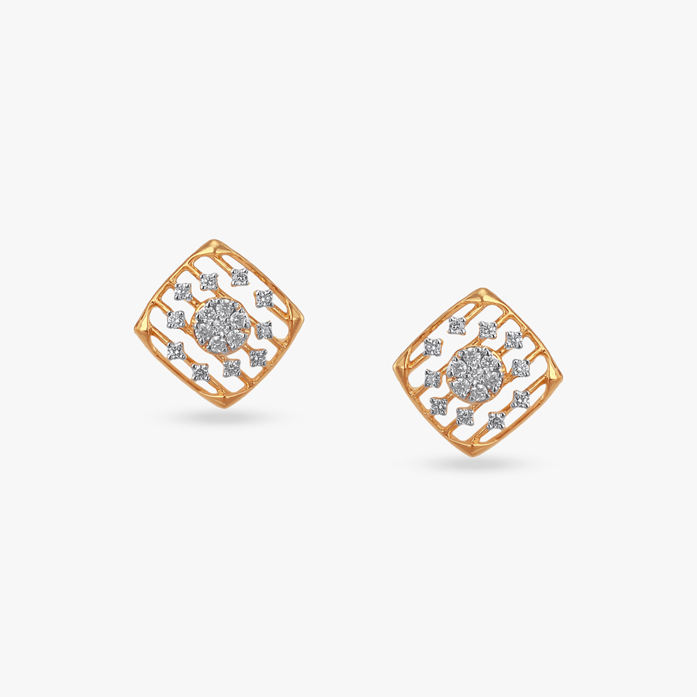 Radiant Lines Diamond Stud Earrings,,hi-res image number null