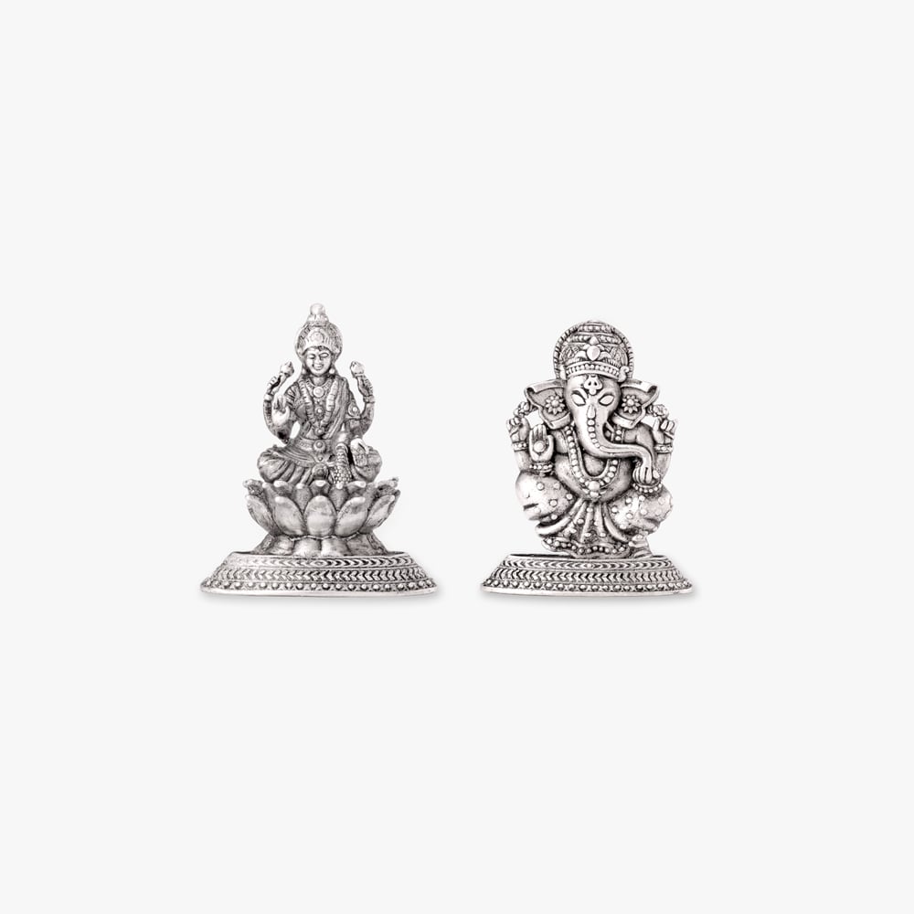 

Auspicious Ganesha and Lakshmi Silver Idol