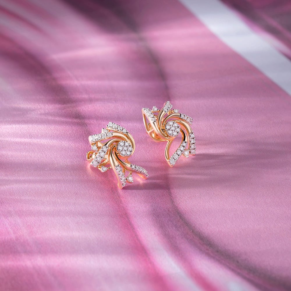 Whirling Glow Gold & Diamond Stud Earrings,,hi-res image number null