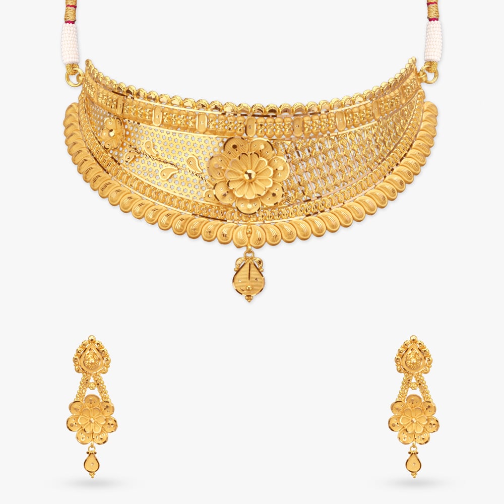 

Mesh Bloom Gold Necklace Set