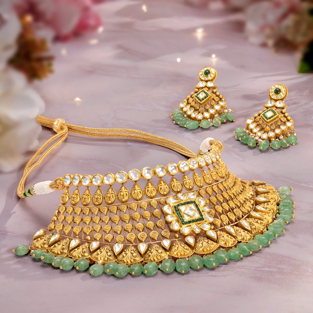 Barfi Drop Gold Necklace set,,hi-res image number null
