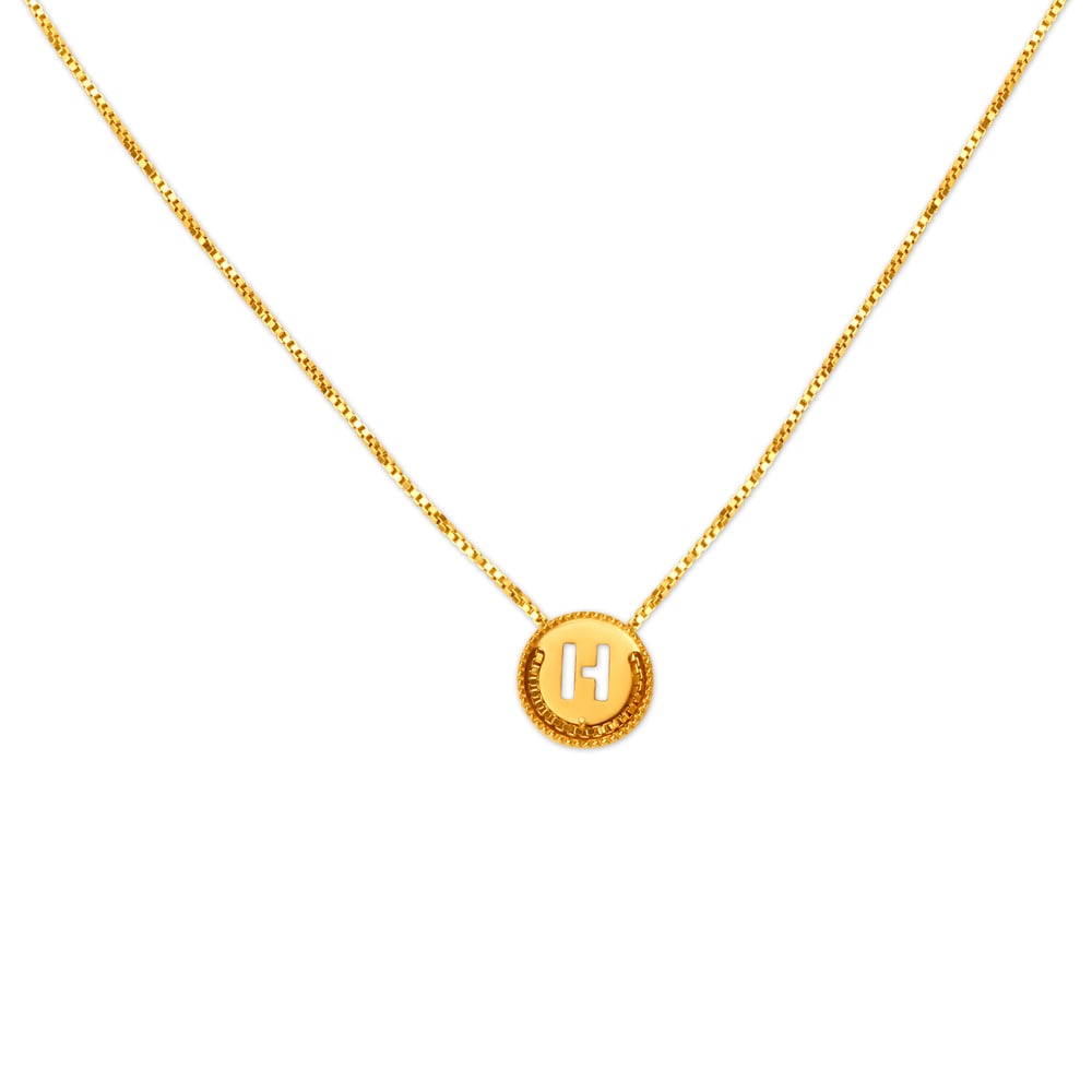 Letter H Gold Pendant with Chain For Kids