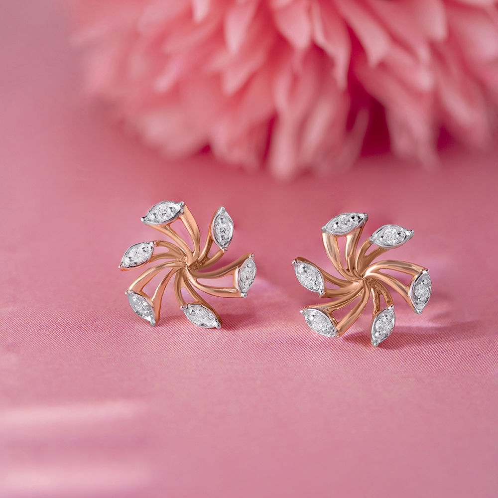 Dainty Swirl Gold & Diamond Stud Earrings,,hi-res image number null