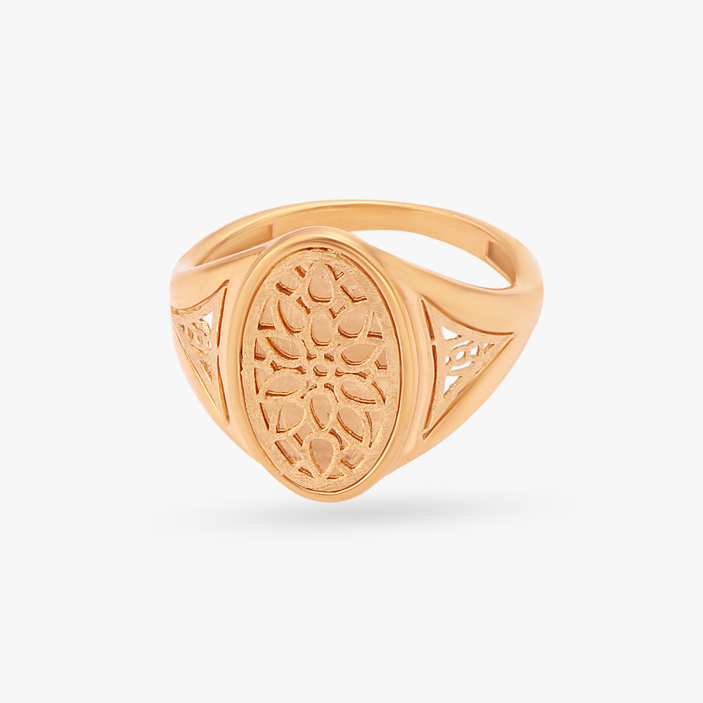 Signet Foliage Gold Finger Ring,,hi-res image number null