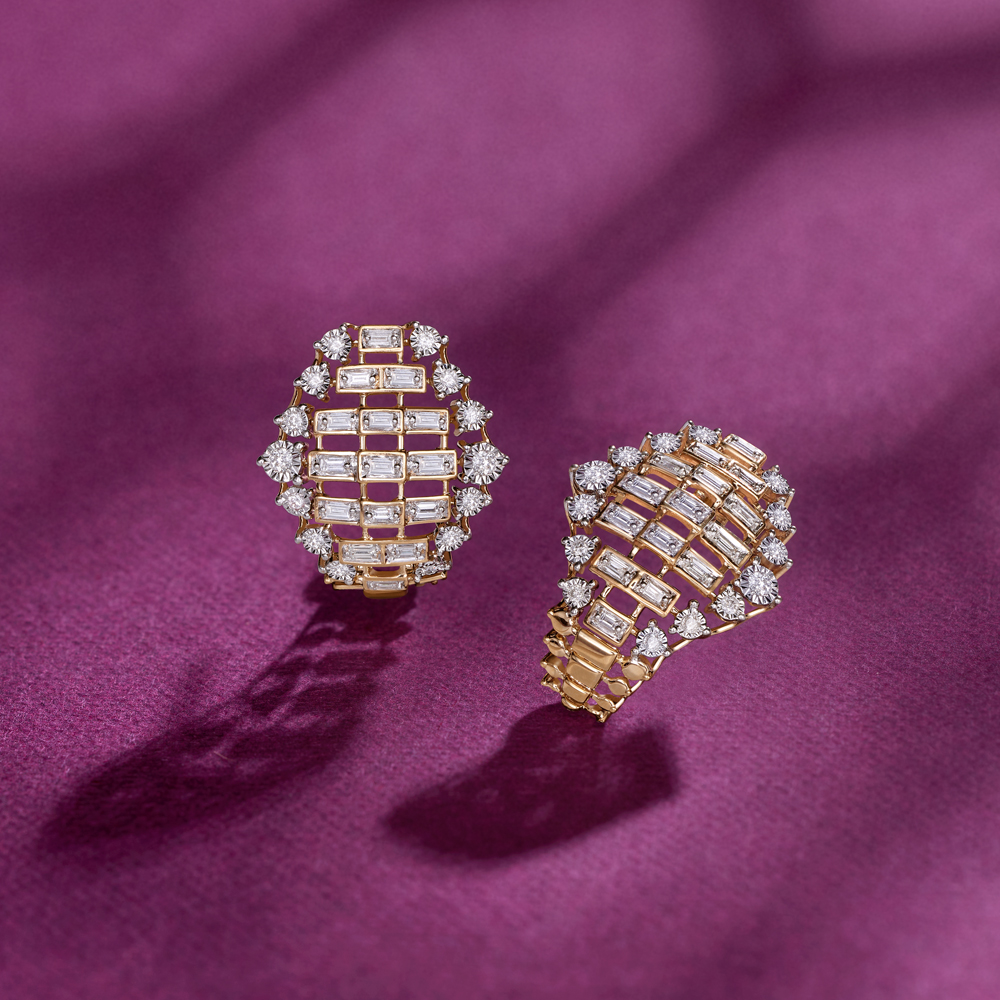 Sparkling Grid Diamond Hoop Earrings,,hi-res image number null