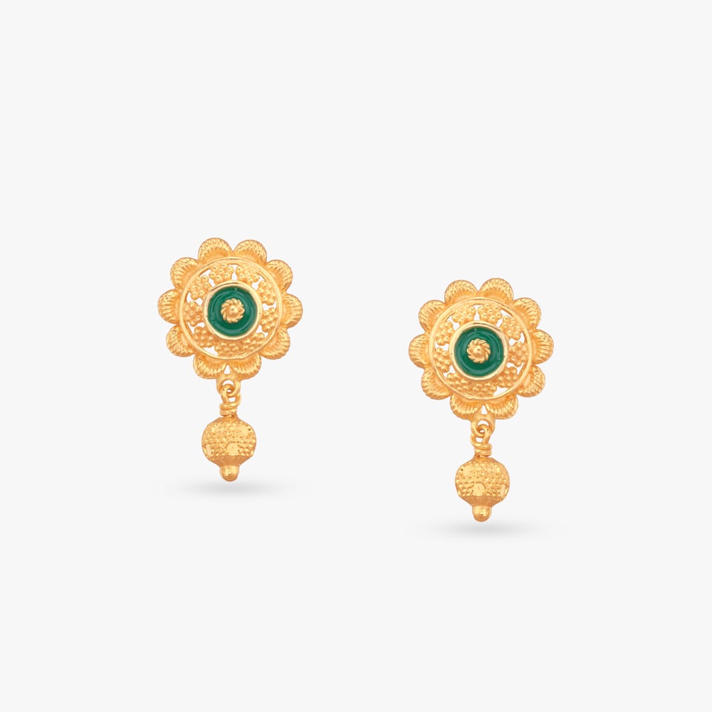 

Enamel Bloom Gold Drop Earrings
