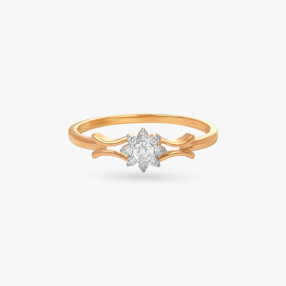 Charming 18 Karat Yellow Gold And Floral Diamond Ring,,hi-res image number null
