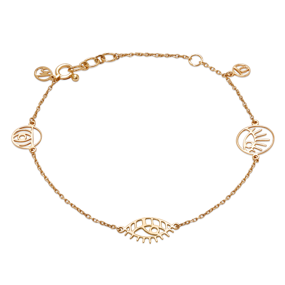 14KT Yellow Gold Multi Charm Evil Eye Bracelet,,hi-res image number null