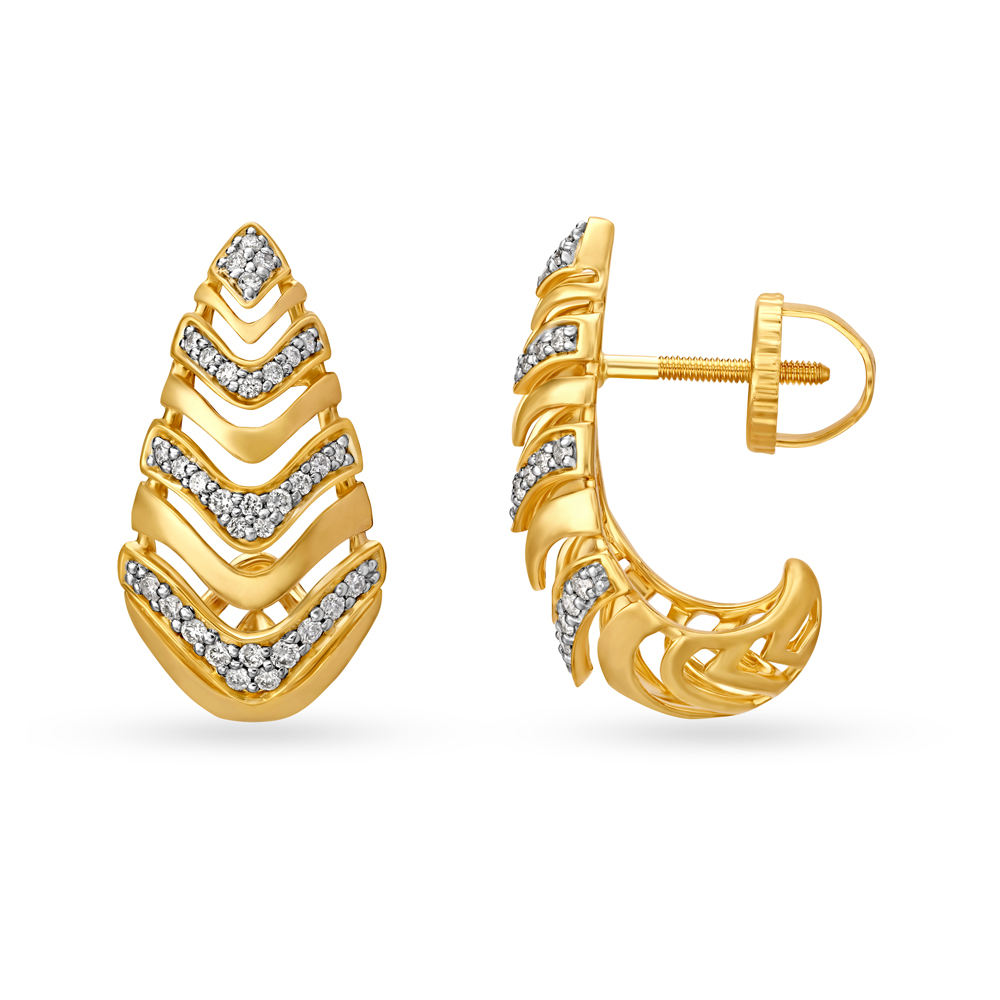 Enchanting 18 Karat Yellow Gold And Diamond Geometric Hoops,,hi-res image number null