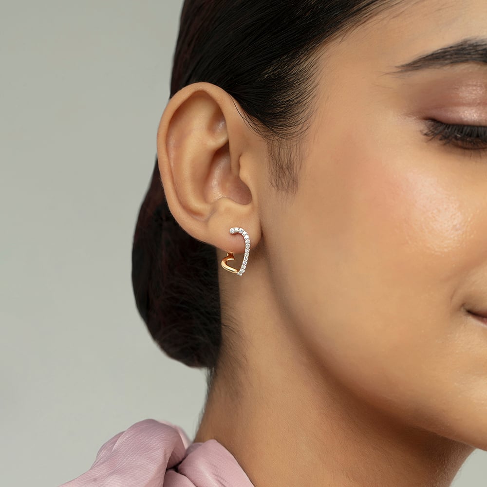 Heart Charm Gold & Diamond Hoop Earrings,,hi-res image number null