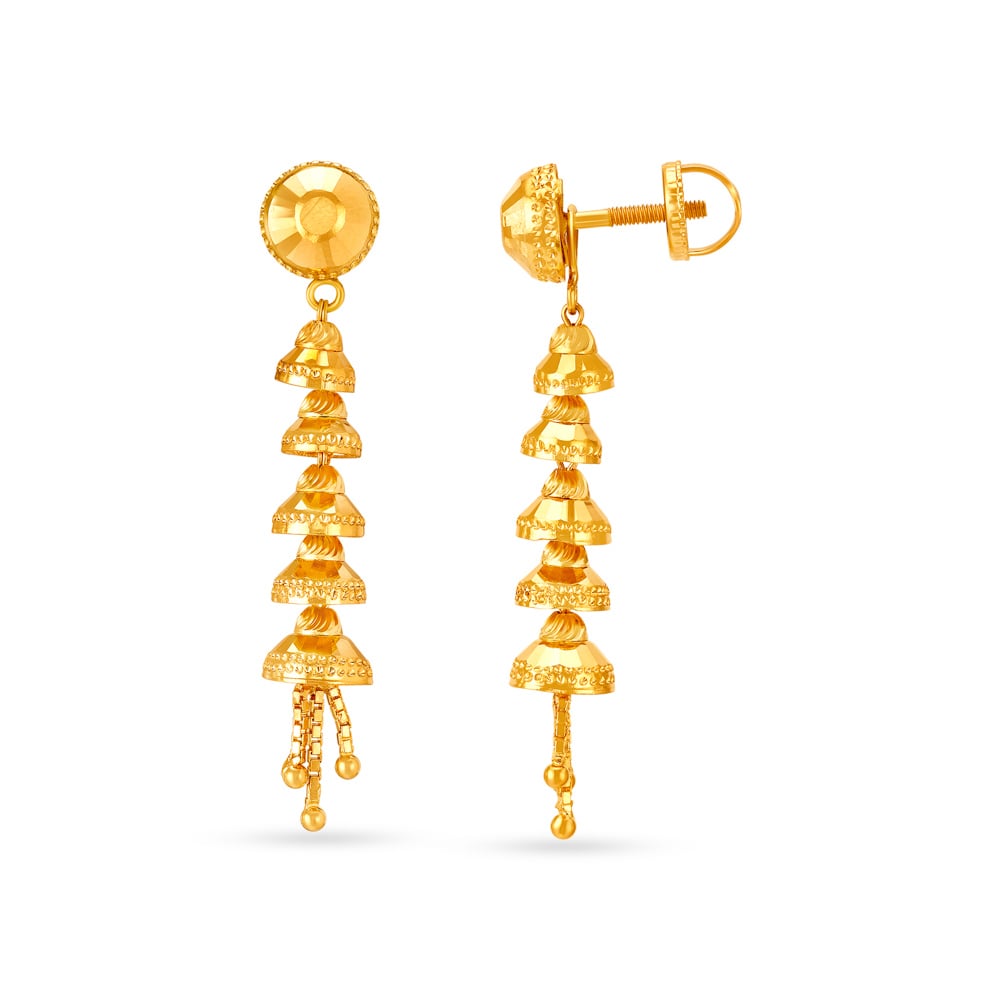 Charming 22 Karat Yellow Gold Long Beaded Tasselled Drop Earrings,,hi-res image number null