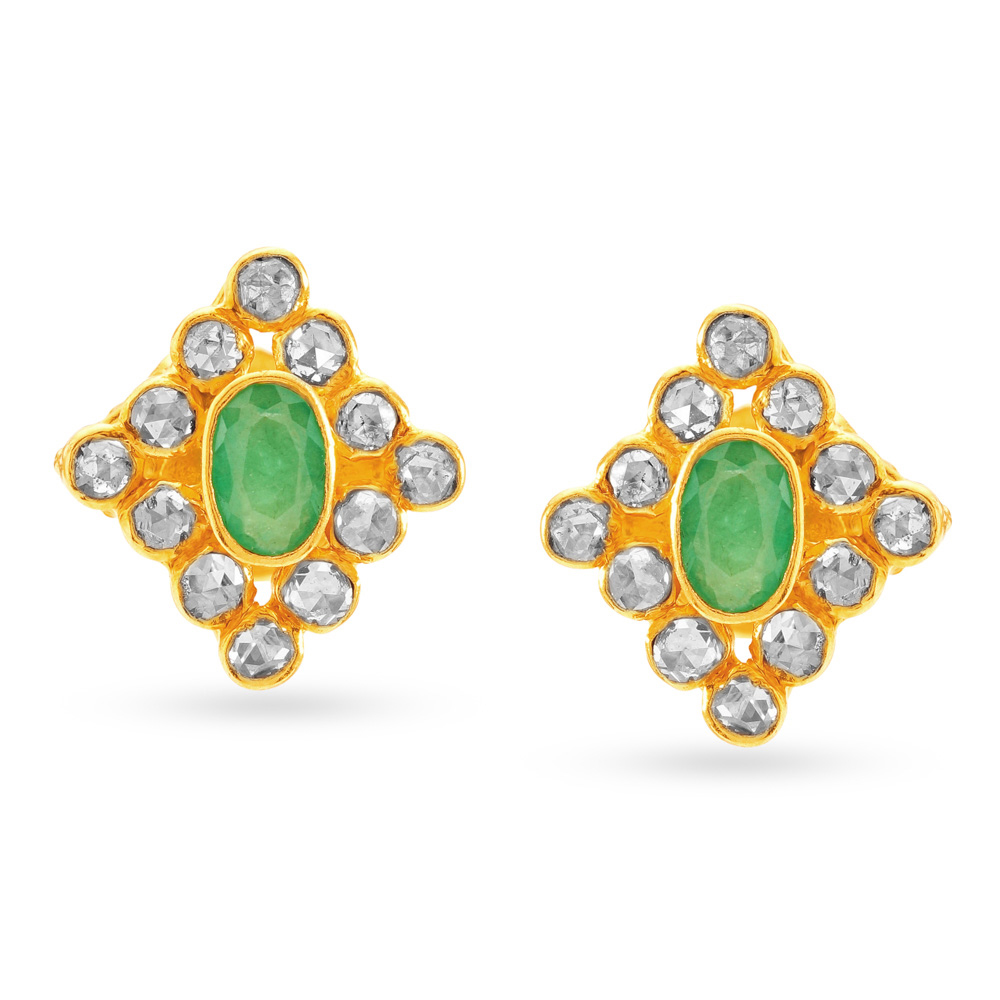Rhombic Emerald Gold Pendant And Earrings Set,,hi-res image number null