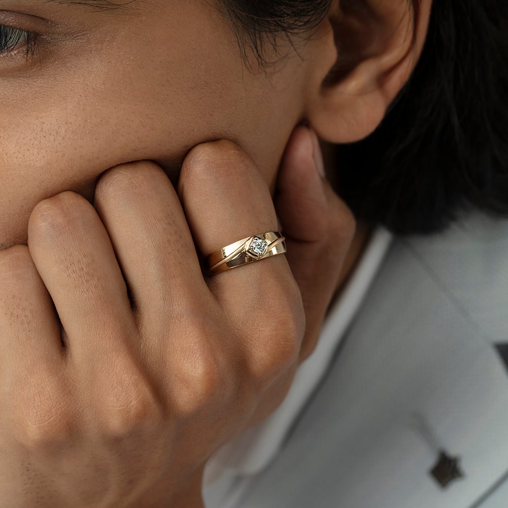 Twisted Vibe Gold & Diamond Finger Ring for Men,,hi-res image number null