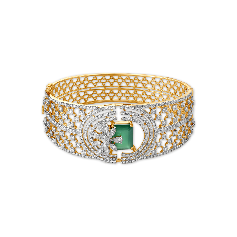 Diamond Broad Bangle  Diamond bracelet design Bangles jewelry designs  Gold jewellery design necklaces