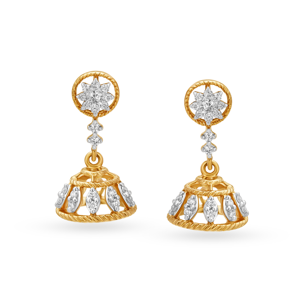 Gorgeous 18 Karat Yellow Gold And Diamond Jhumkas