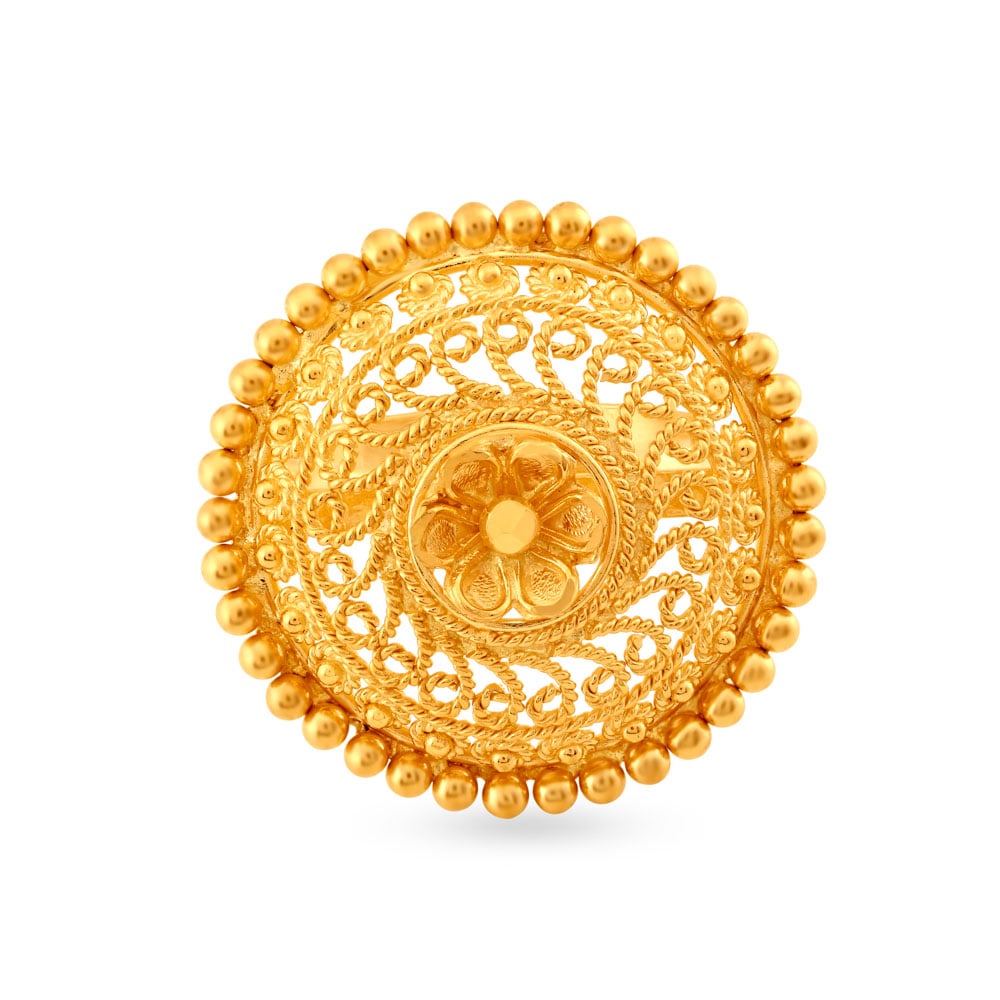 Floral Gold Finger Ring with Jali Work,,hi-res image number null