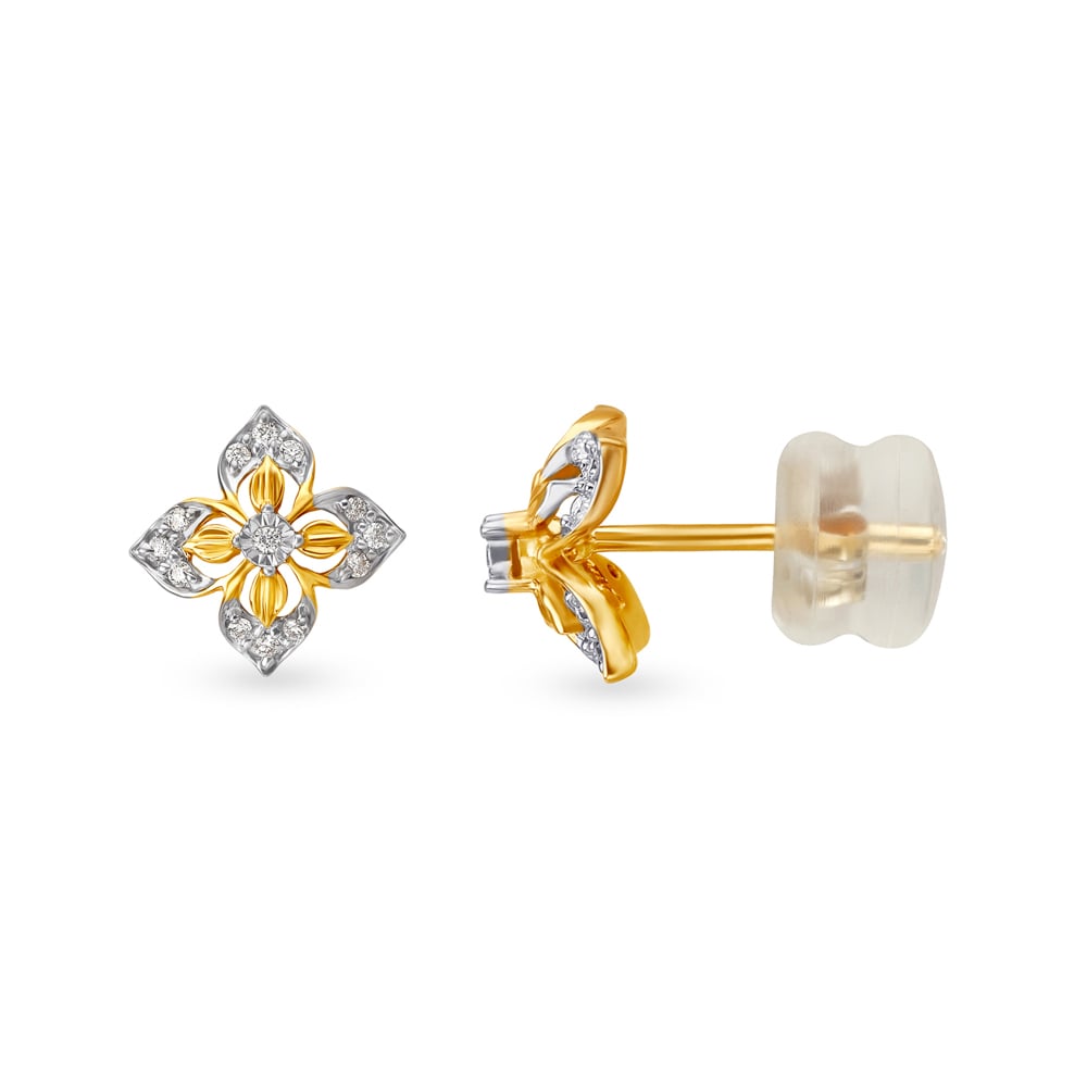 Traditional Diamond Stud Earrings in Yellow and White Gold,,hi-res image number null