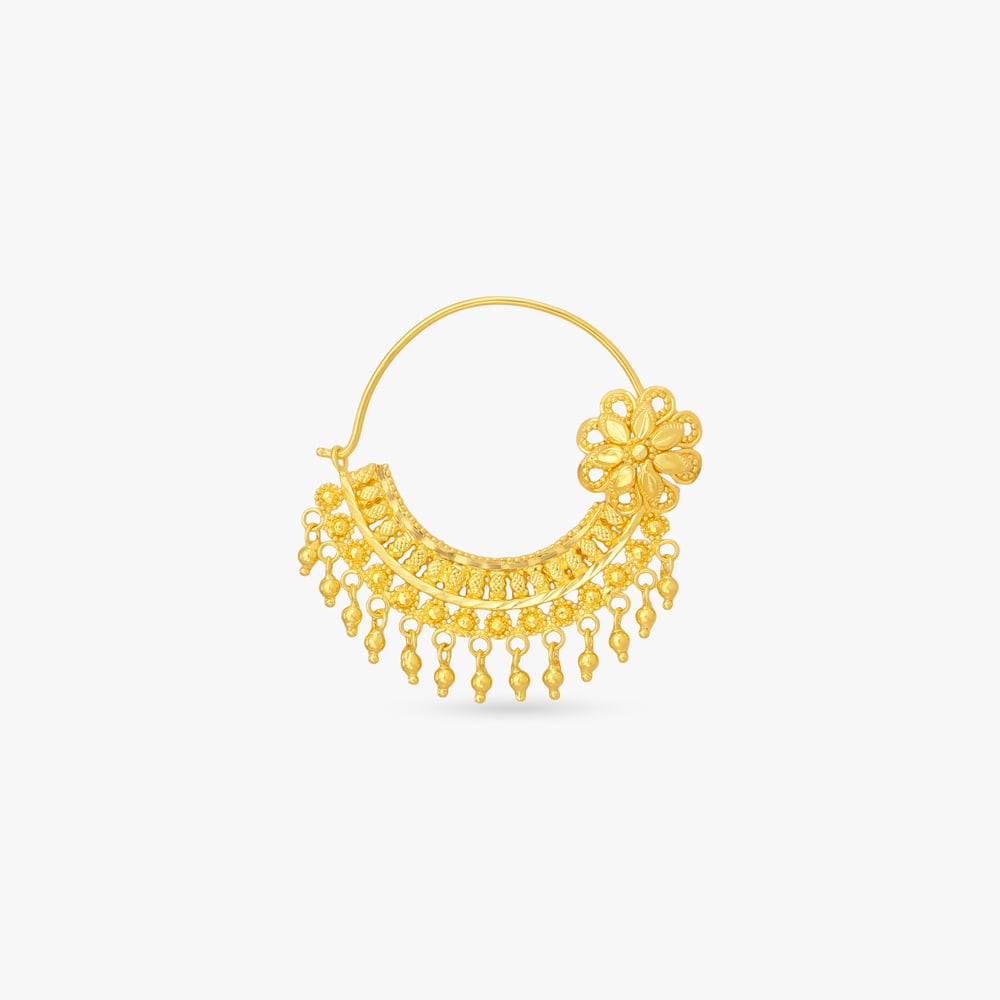 Floral Tassel Gold Nose Pin,,hi-res image number null
